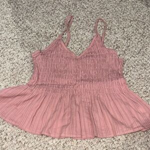 Smocked V-Neck Spaghetti Strap Tank Top - Dusty Rose